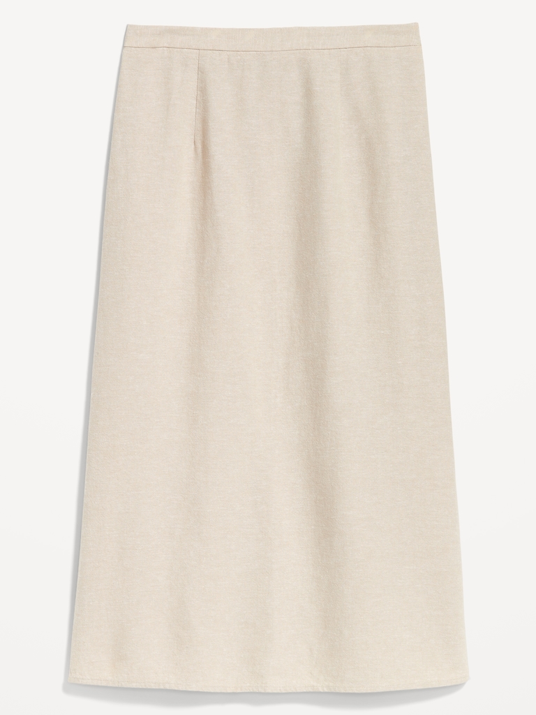 Mid-Rise Linen-Blend Midi Skirt