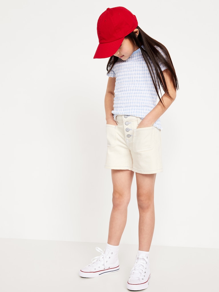 High-Waisted Mariner Midi Jean Shorts for Girls