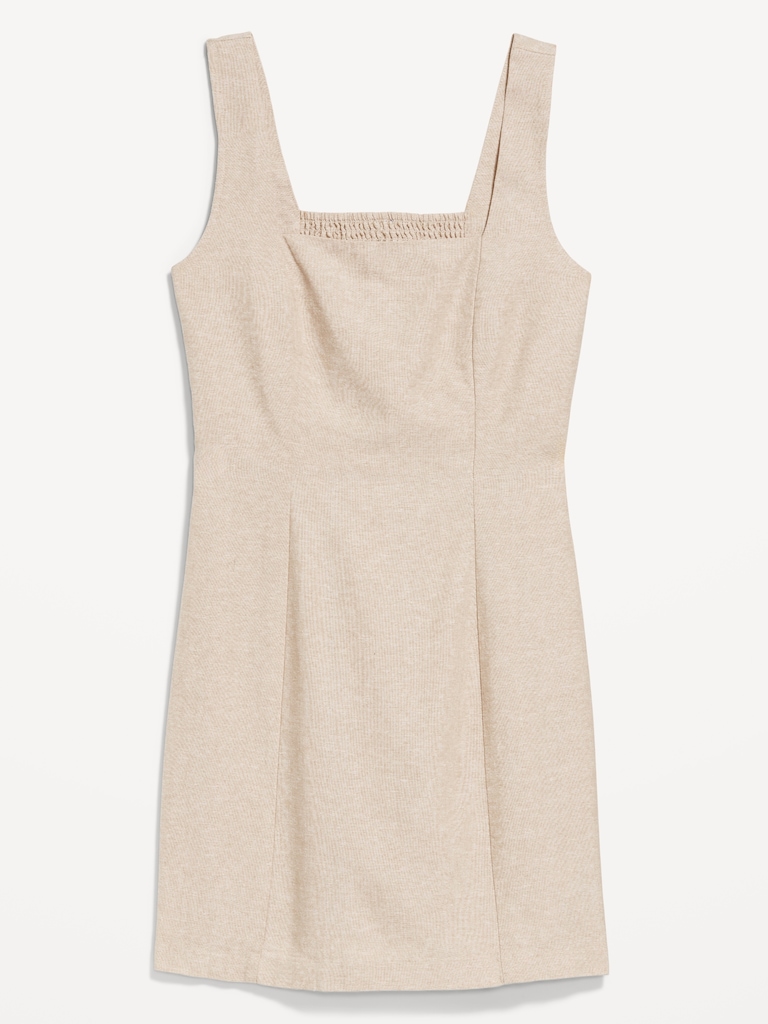 Square-Neck Linen-Blend Mini Dress