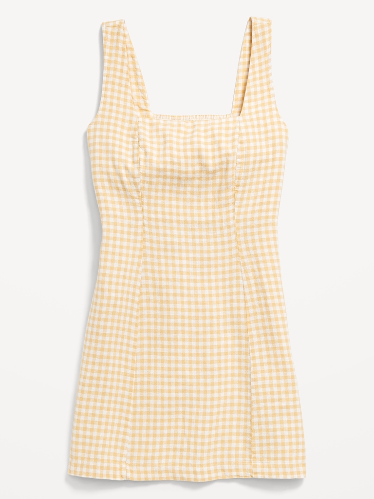 Square-Neck Linen-Blend Mini Dress