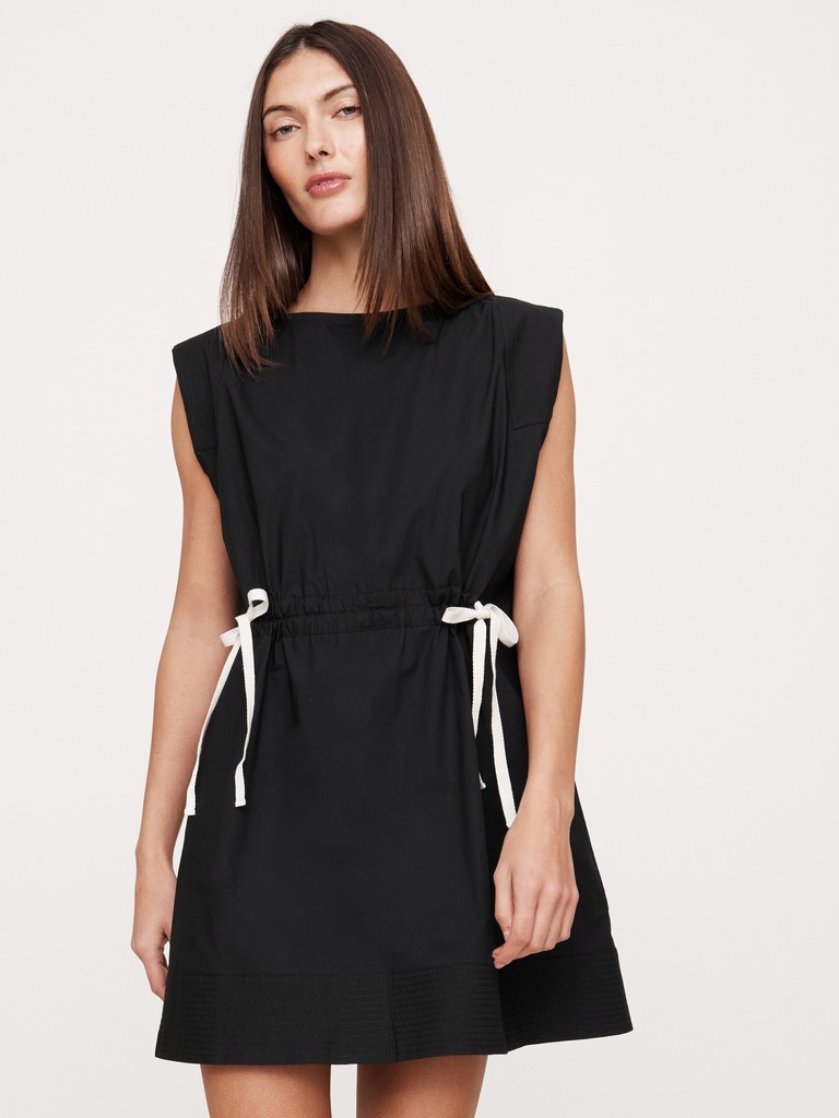Cotton Poplin Cinch-Waist Mini Dress