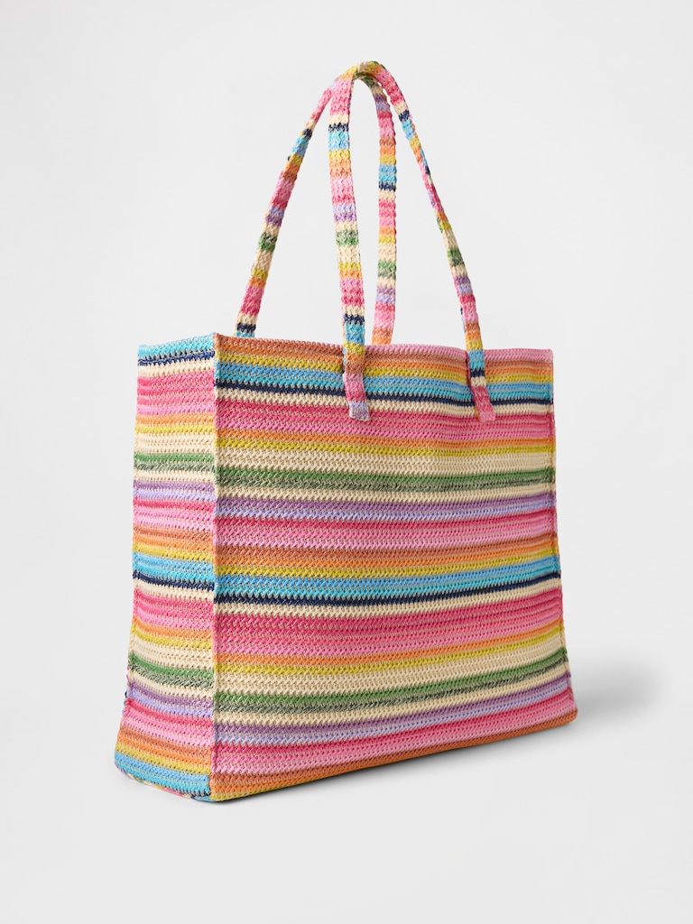 Rainbow Straw Tote Bag