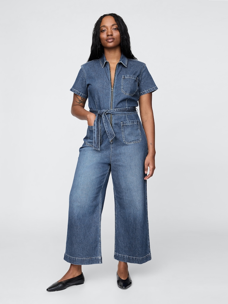 Belted Denim Jumpsuit