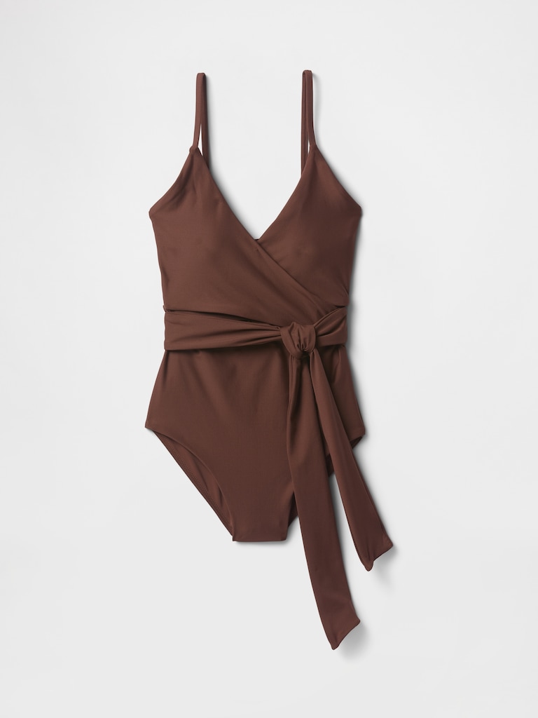 Tie-Knot Cutout Wrap One-Piece Swimsuit