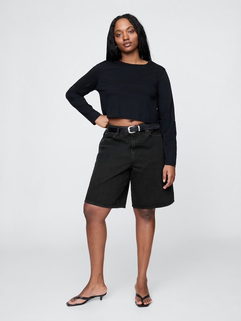 11"  Mid Rise Longline Denim Shorts