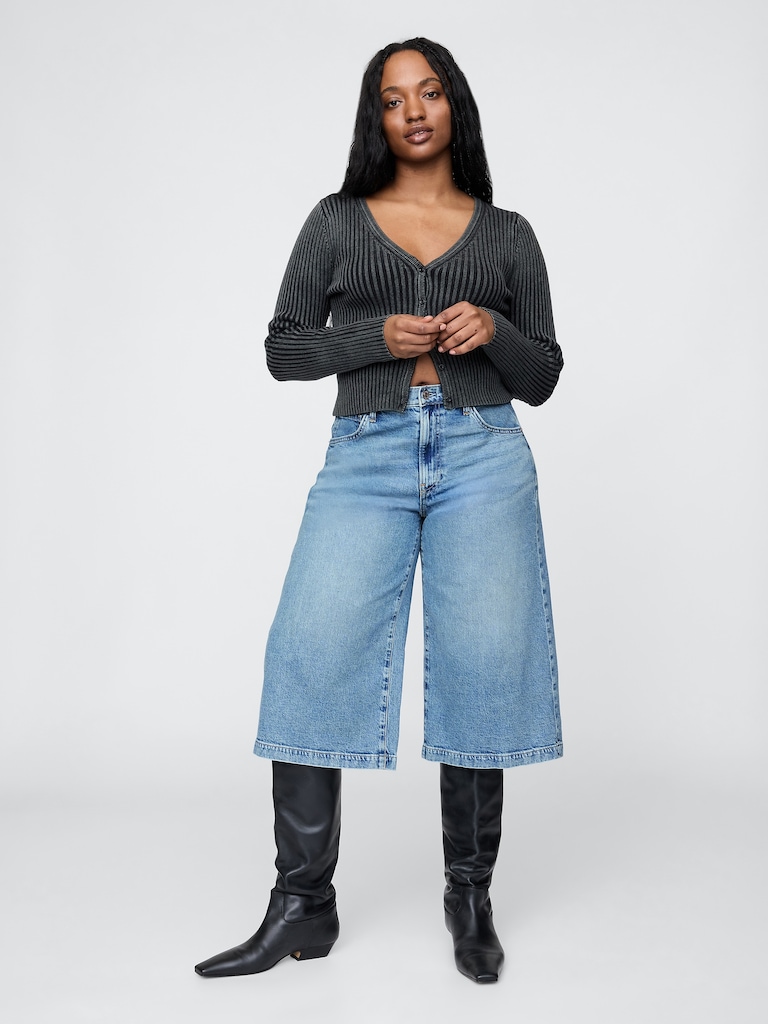 High Rise Denim Culotte Jeans