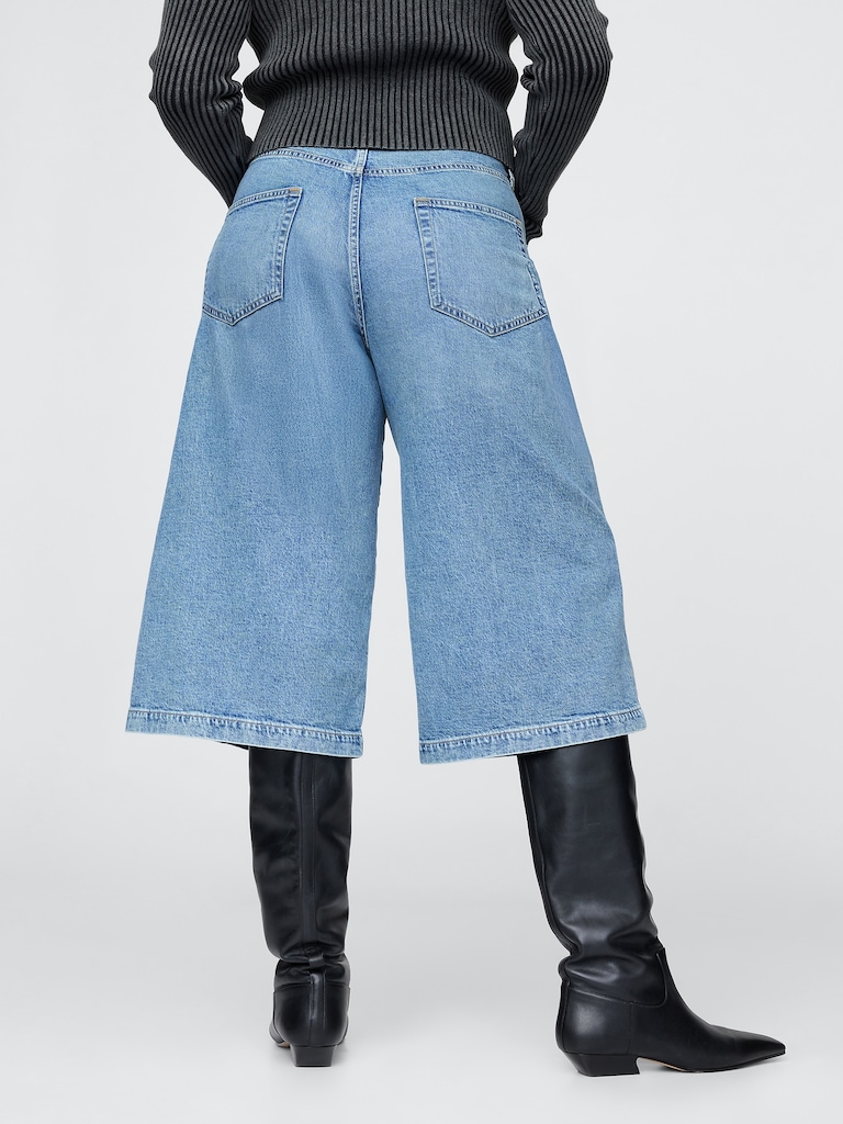 High Rise Denim Culotte Jeans