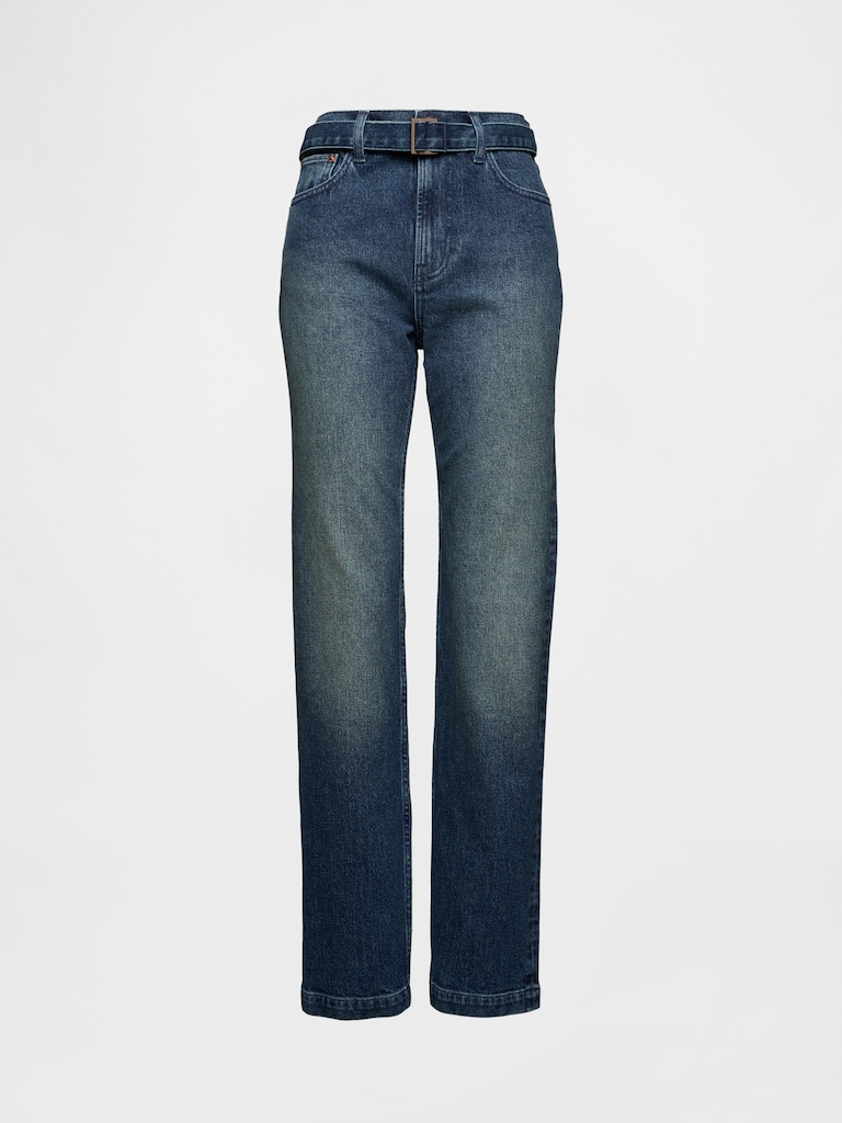 High Rise Belted '90s Slim Straight Jeans