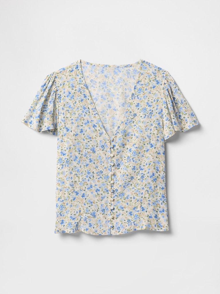 Crepe Flutter-Sleeve Top