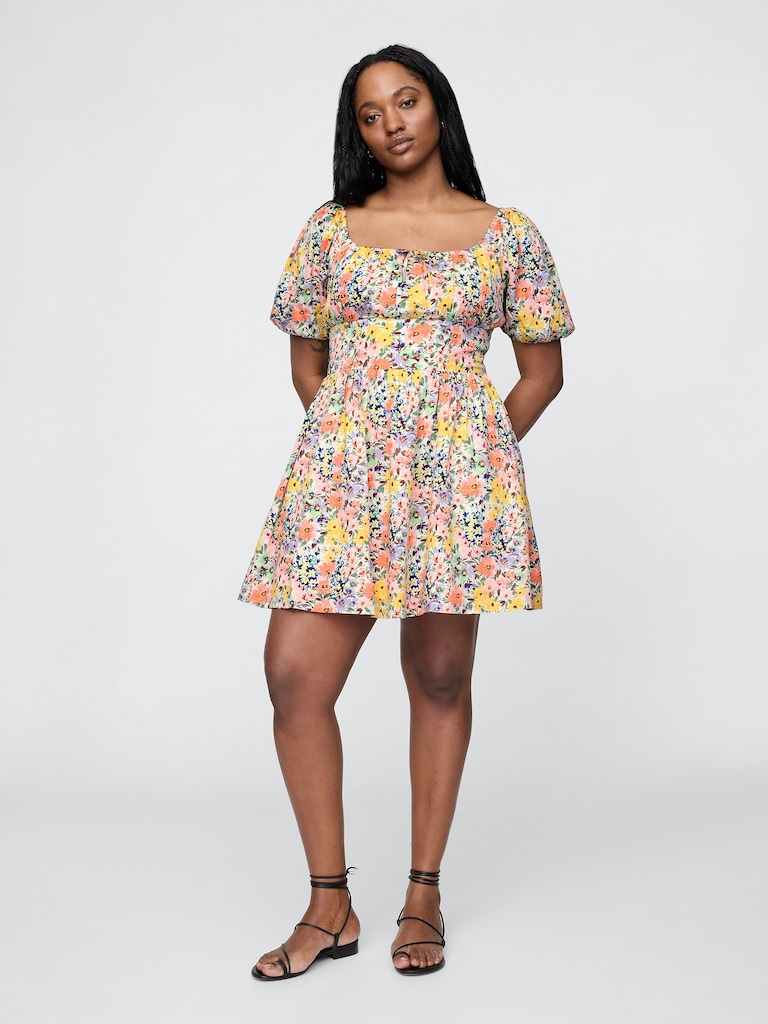 Puff-Sleeve Mini Dress
