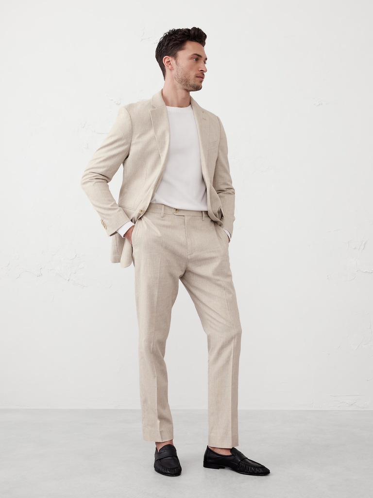 Linen-Blend Glen Plaid Suit Trouser