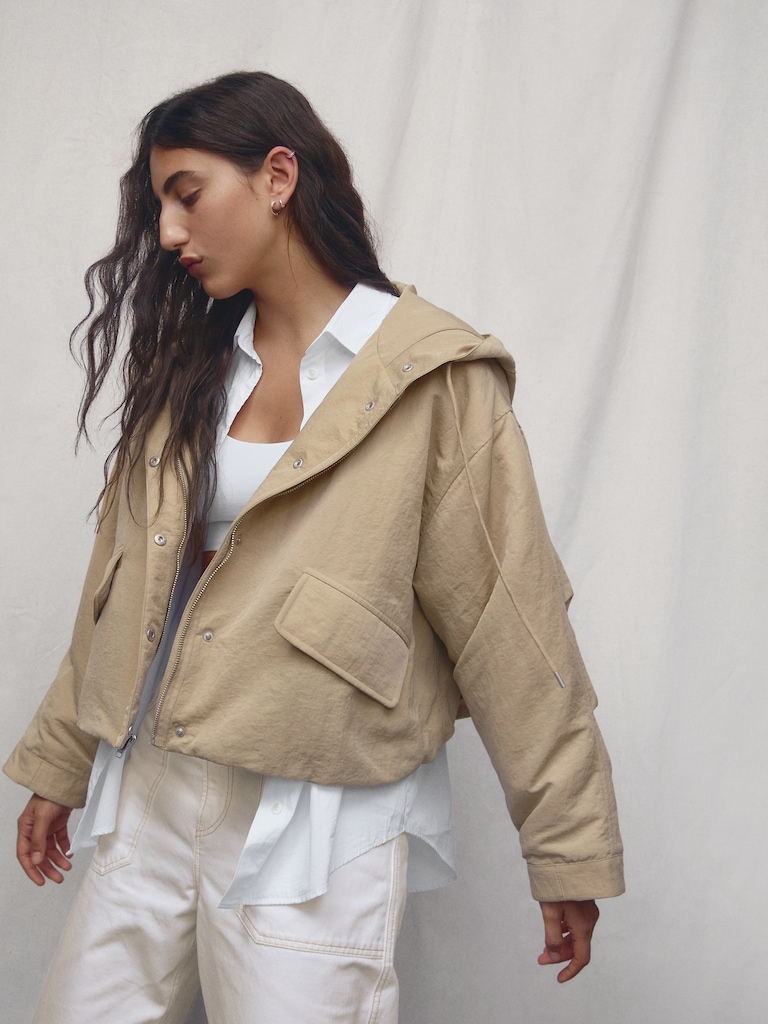Hooded Nylon Crop Jacket