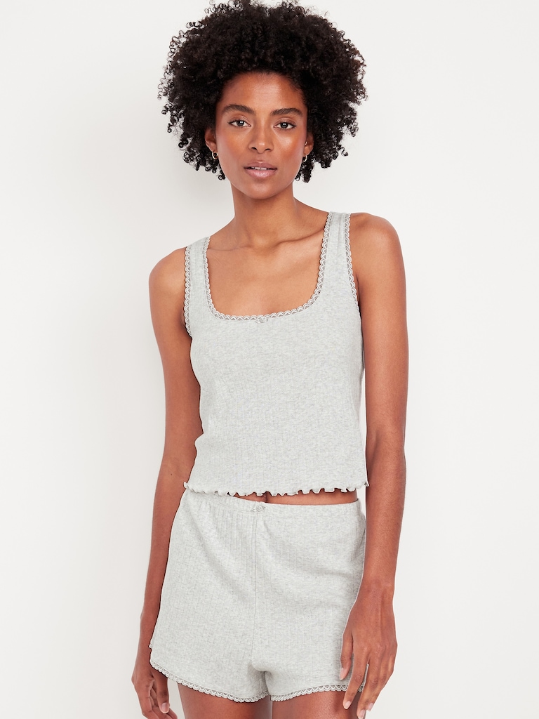 Pointelle Cropped Pajama Tank Top
