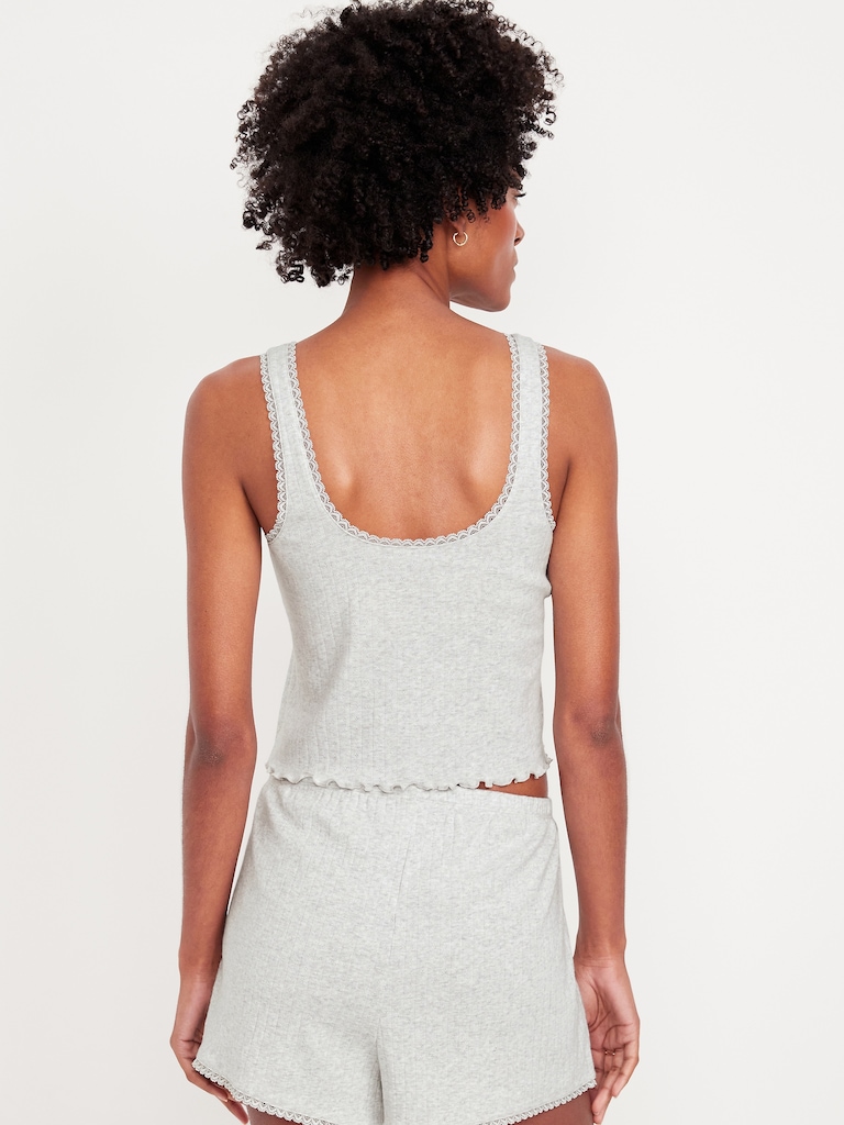 Pointelle Cropped Pajama Tank Top