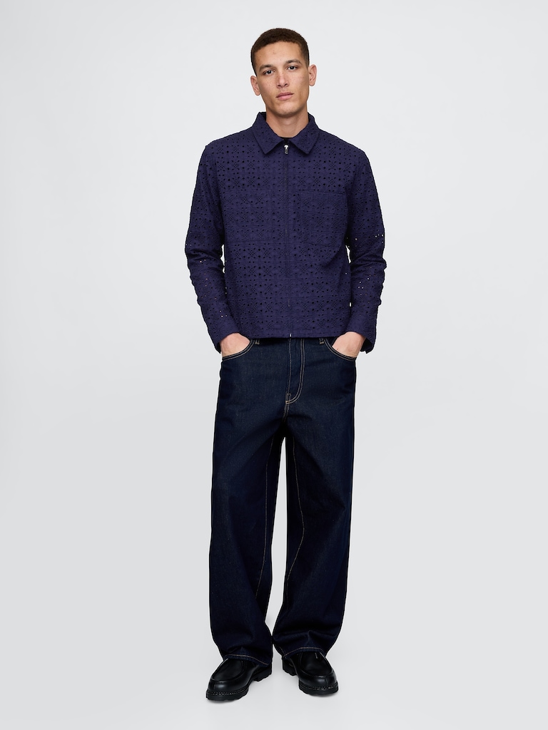Poplin Eyelet Full-Zip Pocket Shirt