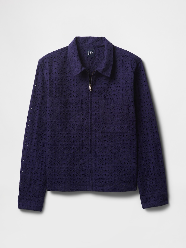 Poplin Eyelet Full-Zip Pocket Shirt