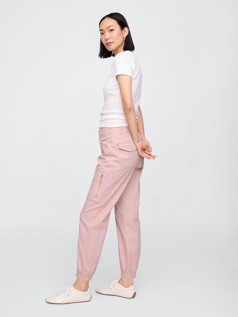 Mid Rise Downtown Khaki Cargo Joggers