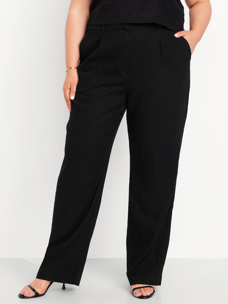 Extra High-Waisted Linen-Blend Taylor Wide-Leg Trouser Pants