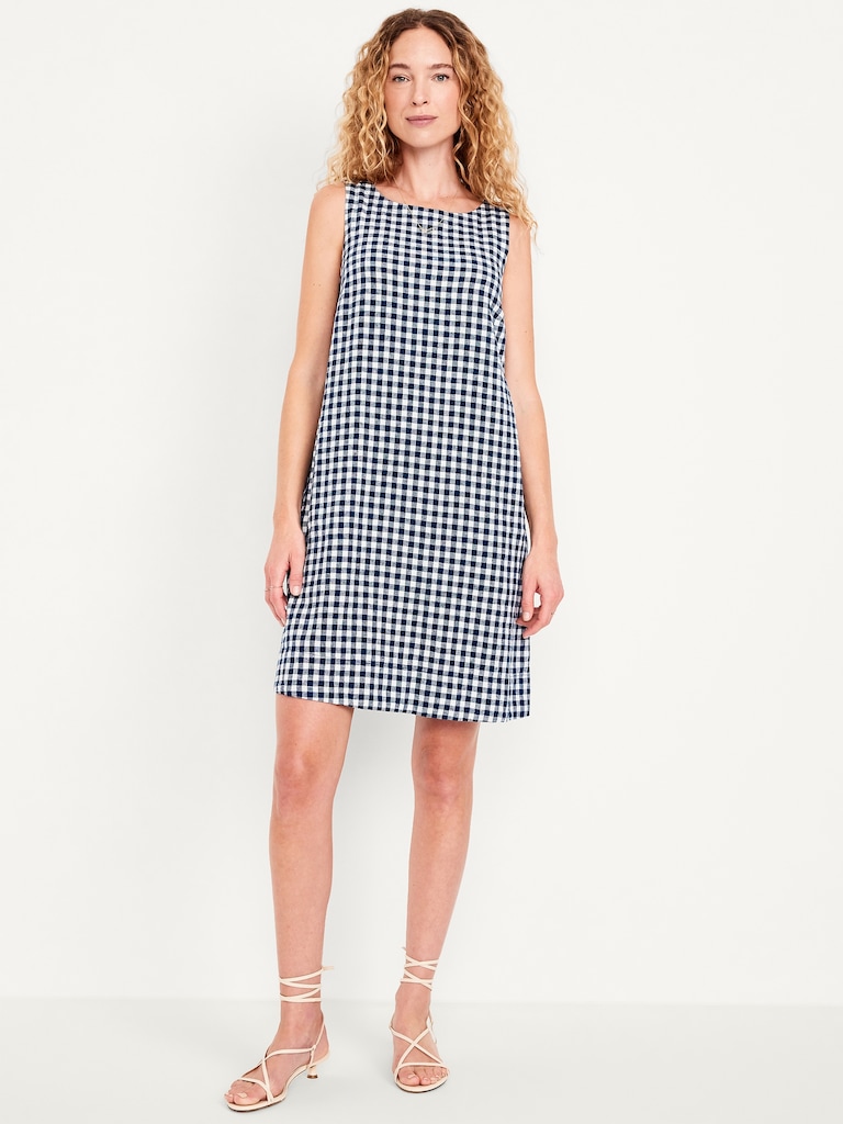 Linen-Blend Mini Shift Dress