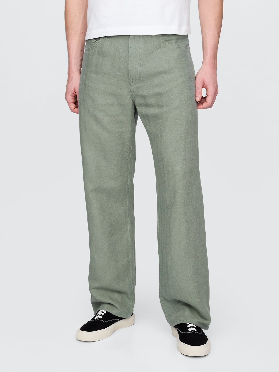 Linen-Cotton '90s Loose Herringbone Pants