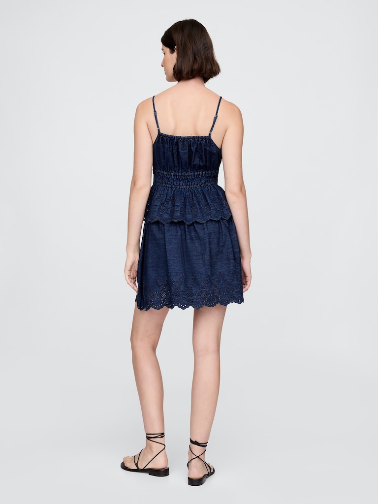 Eyelet Denim Mini Skirt