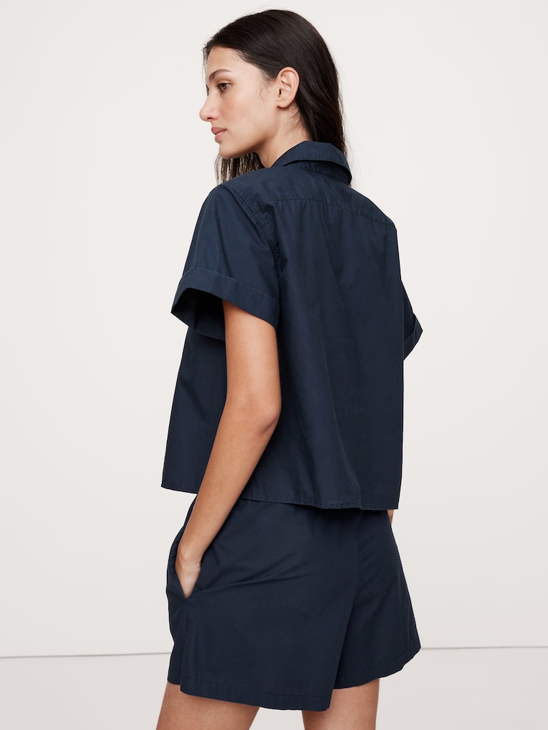 Cotton Poplin Cropped Popover Shirt