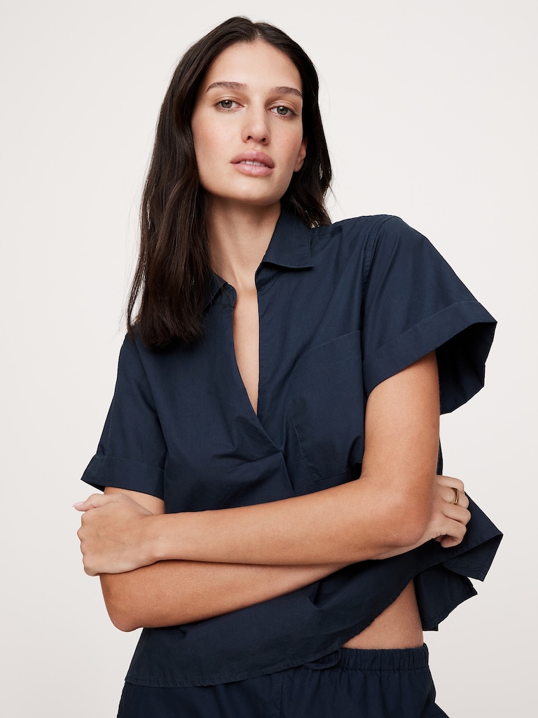 Cotton Poplin Cropped Popover Shirt