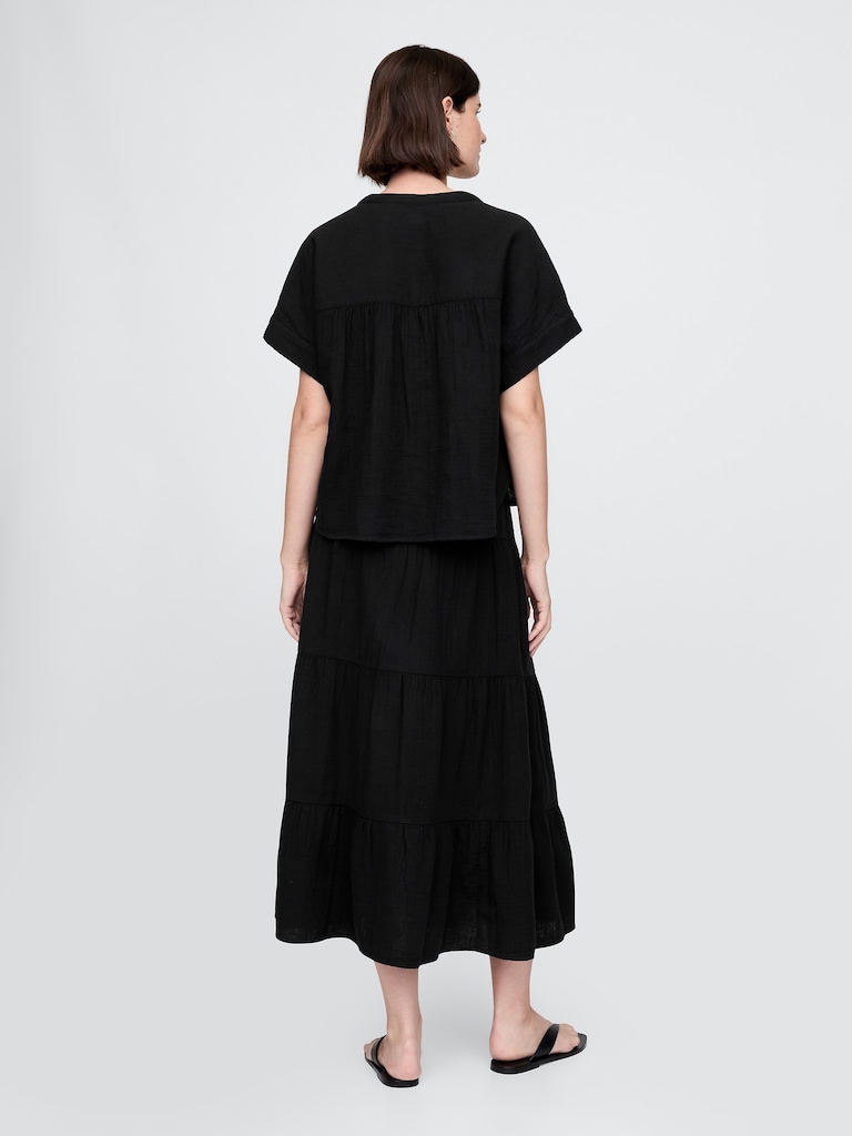 Cotton Gauze Tiered Maxi Skirt