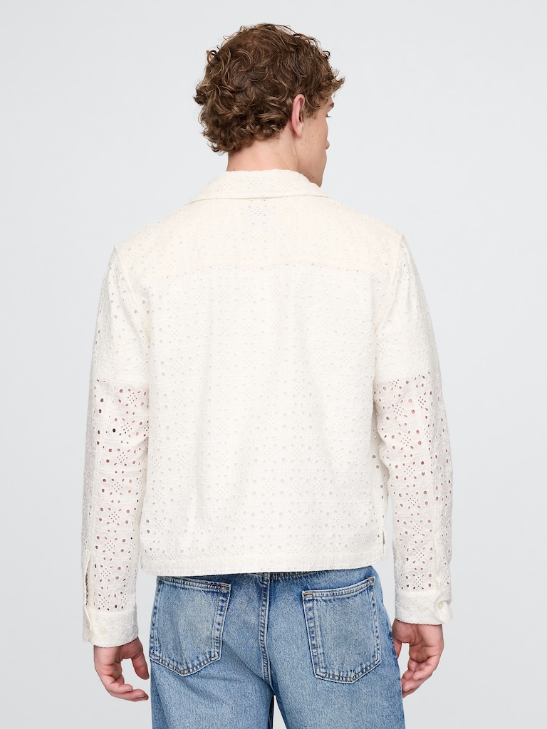 Poplin Eyelet Full-Zip Pocket Shirt