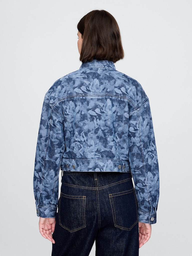 Cropped Floral Denim Icon Jacket