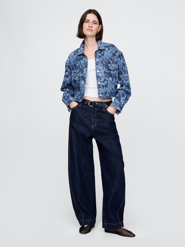 Cropped Floral Denim Icon Jacket