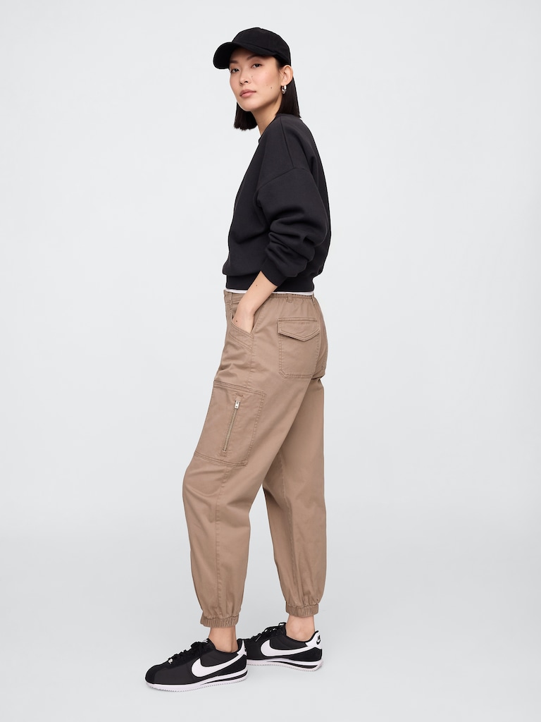 Mid Rise Downtown Khaki Cargo Joggers