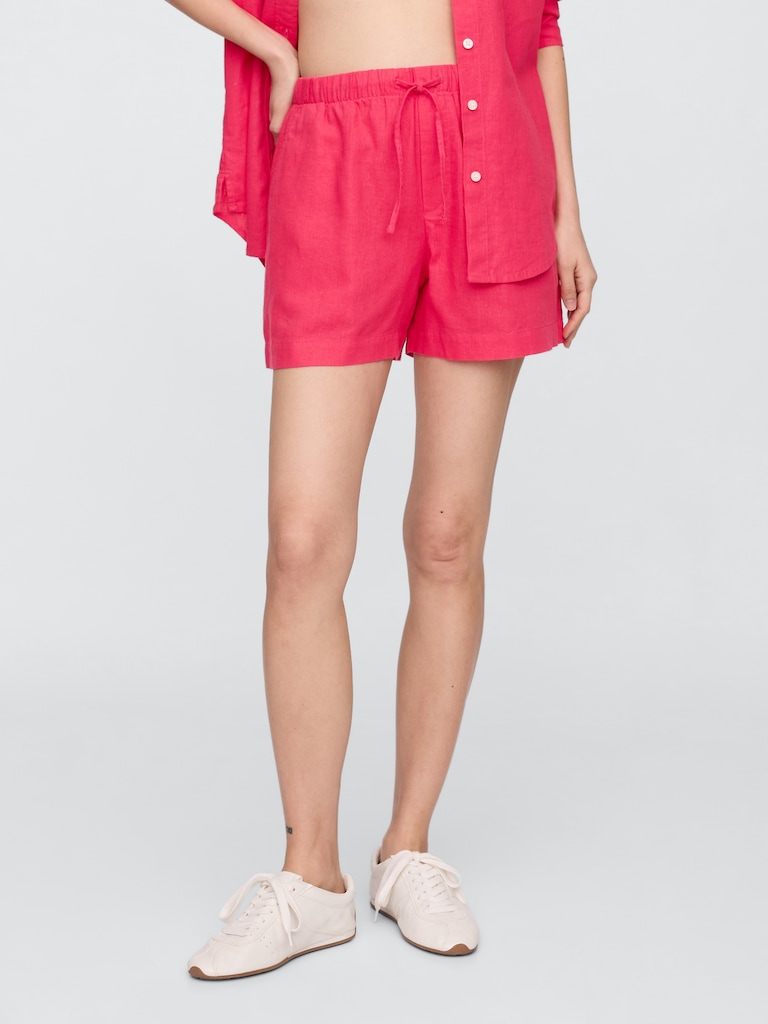 4" Mid Rise Pull-On Linen-Blend Shorts
