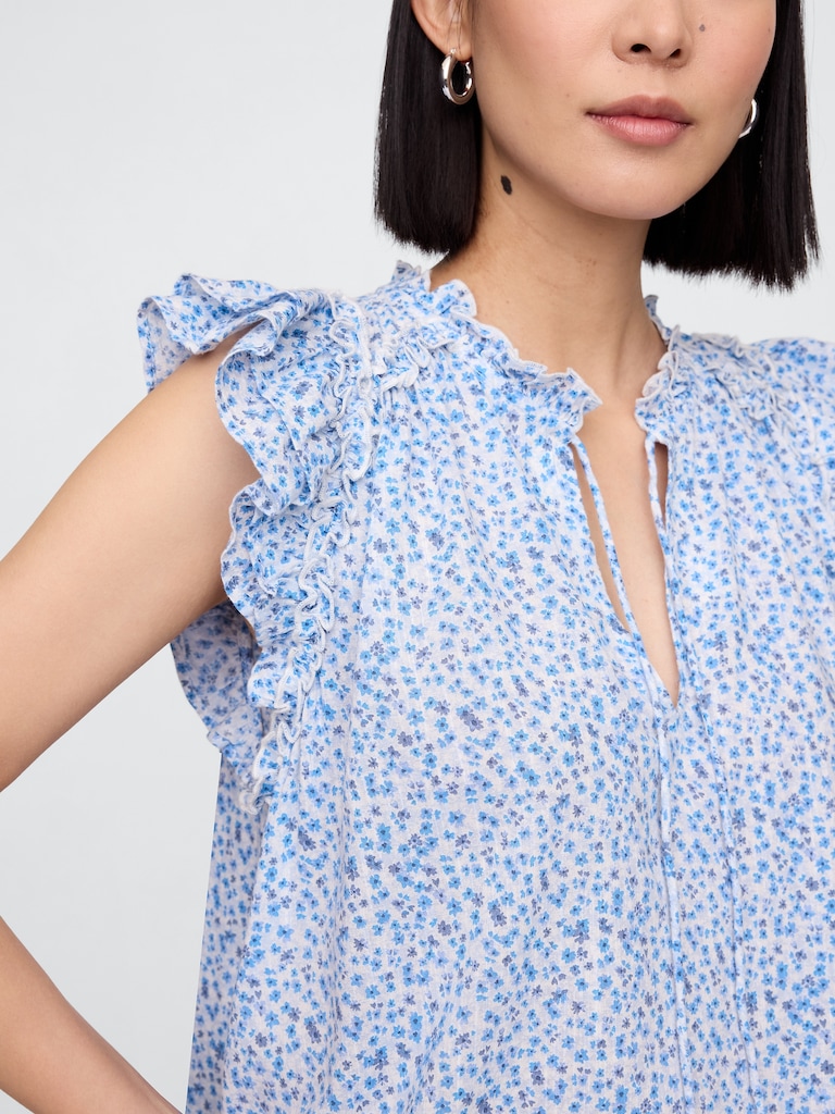 Ruffle Splitneck Top