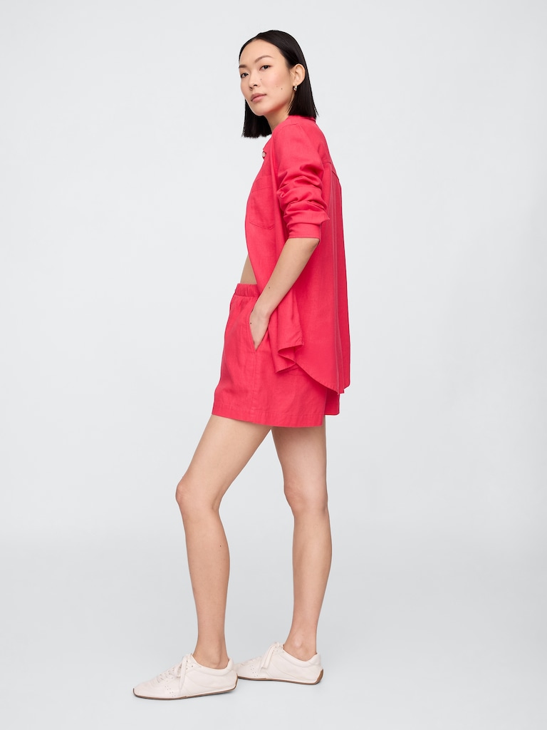 4" Mid Rise Pull-On Linen-Blend Shorts