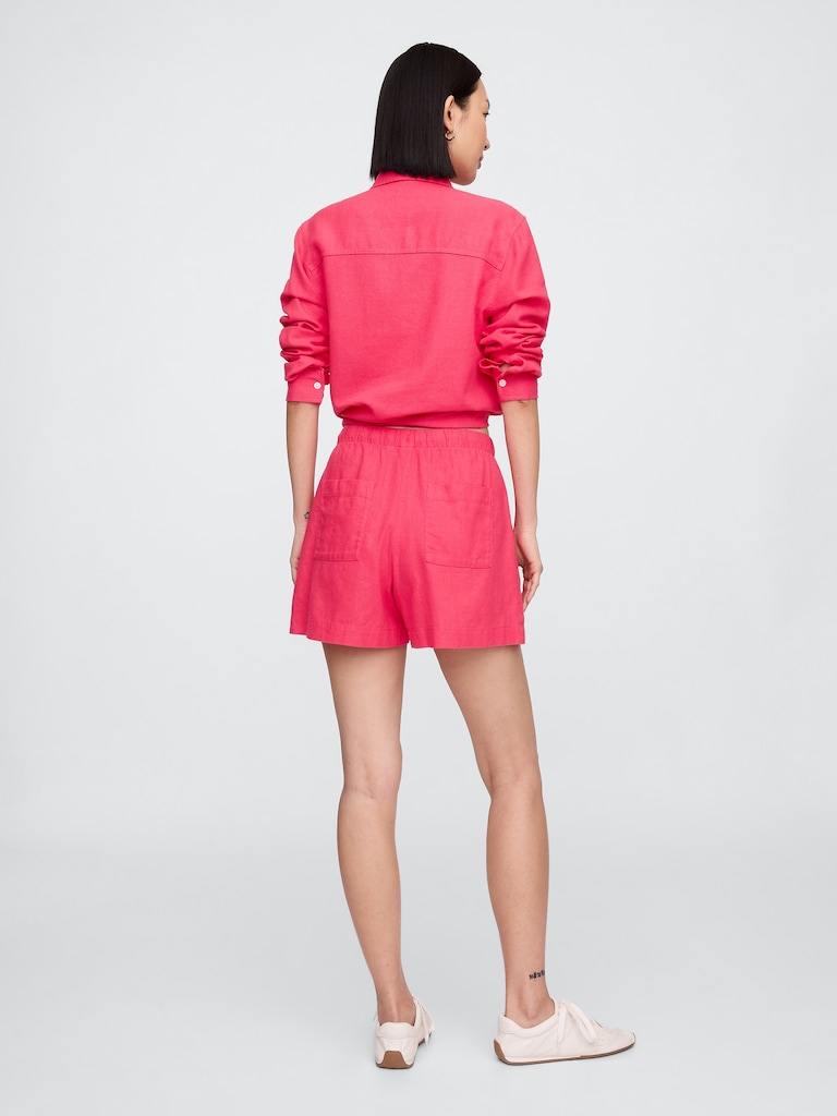 4" Mid Rise Pull-On Linen-Blend Shorts