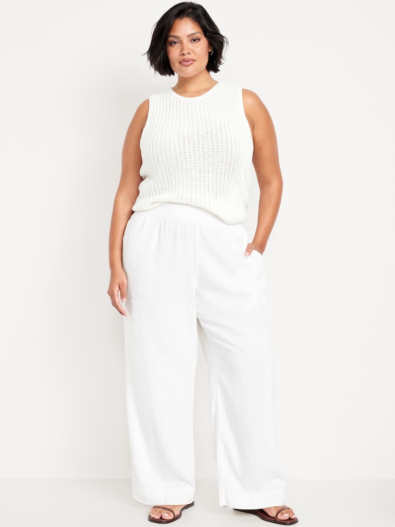 High-Waisted Linen-Blend Wide-Leg Pants