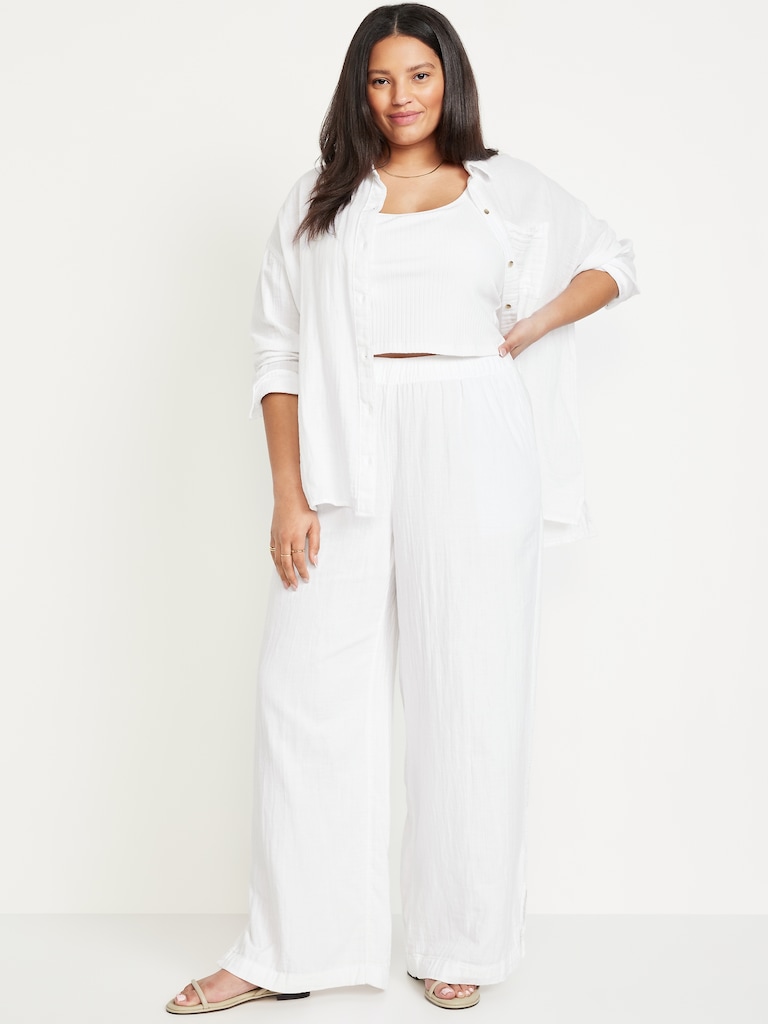 High-Waisted Crinkle Gauze Super Wide-Leg Pants