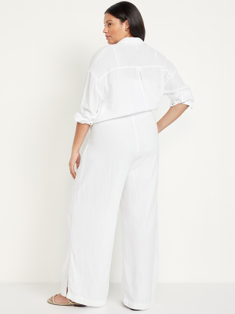 High-Waisted Crinkle Gauze Super Wide-Leg Pants