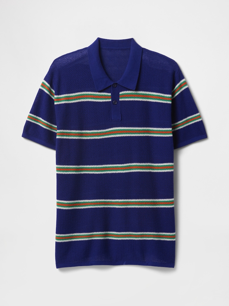 Textured Crochet Polo Sweater