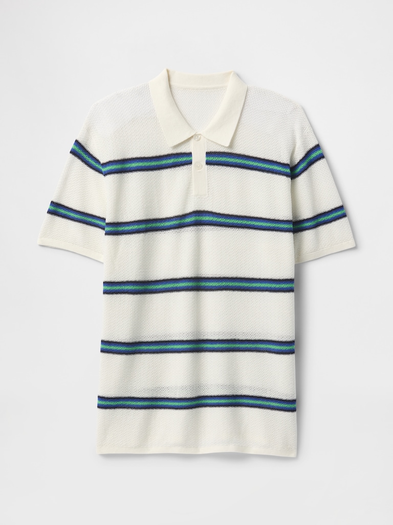 Textured Crochet Polo Sweater