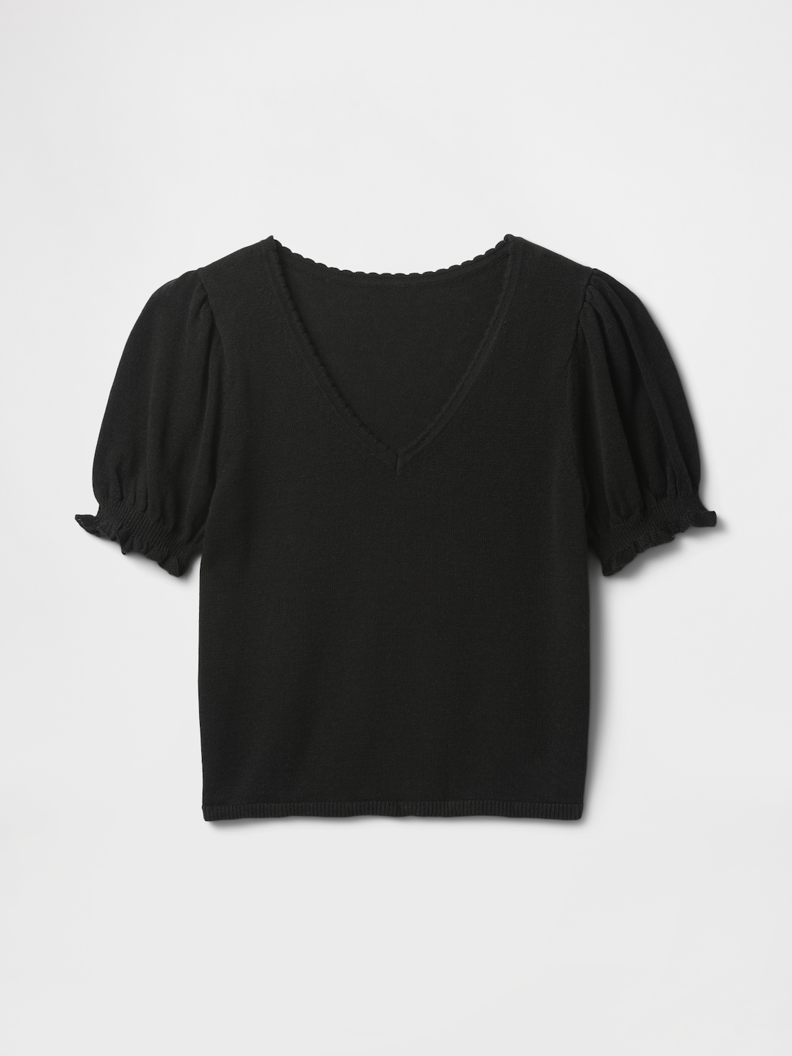 Linen-Blend Puff-Sleeve Sweater Top