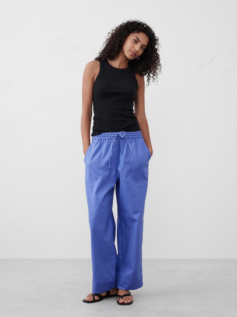 Straight Linen-Blend Pull-On Pant