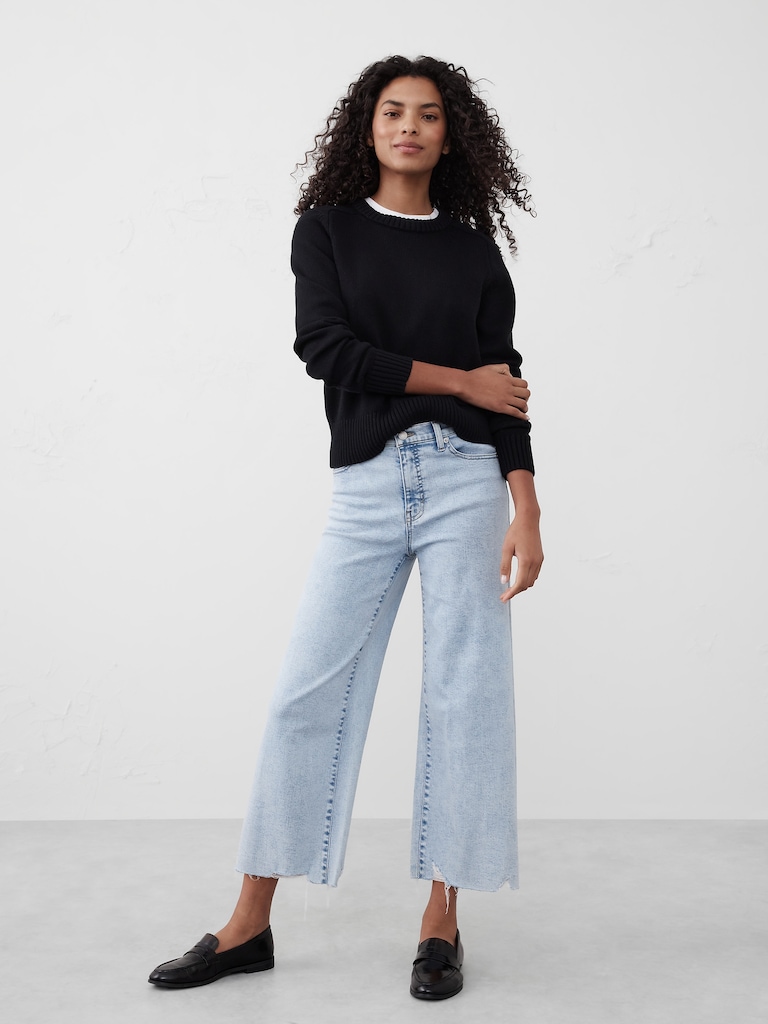 Wide-Leg High-Rise Cropped Jean
