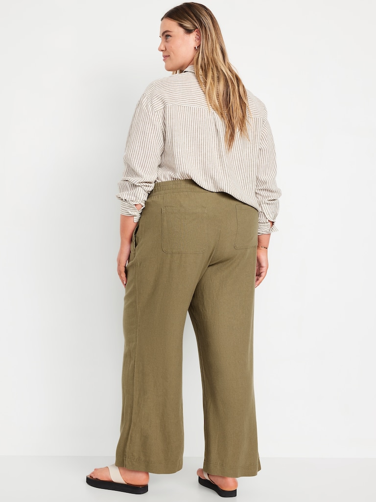 High-Waisted Linen-Blend Wide-Leg Pants