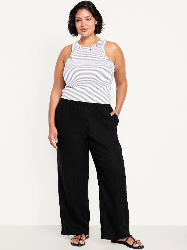 High-Waisted Linen-Blend Wide-Leg Pants