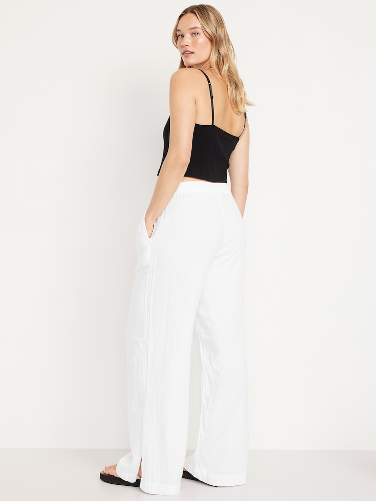 High-Waisted Crinkle Gauze Super Wide-Leg Pants