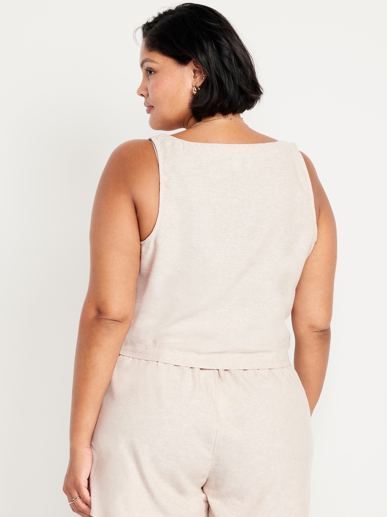 Cropped Square-Neck Linen-Blend Top