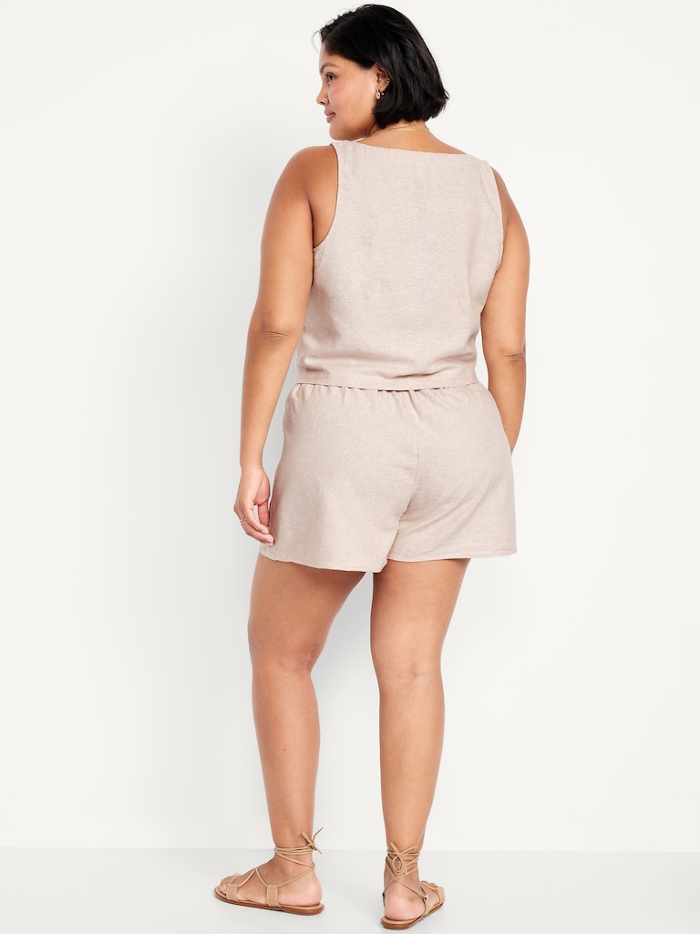 High-Waisted Faux-Wrap Linen-Blend Mini Skort