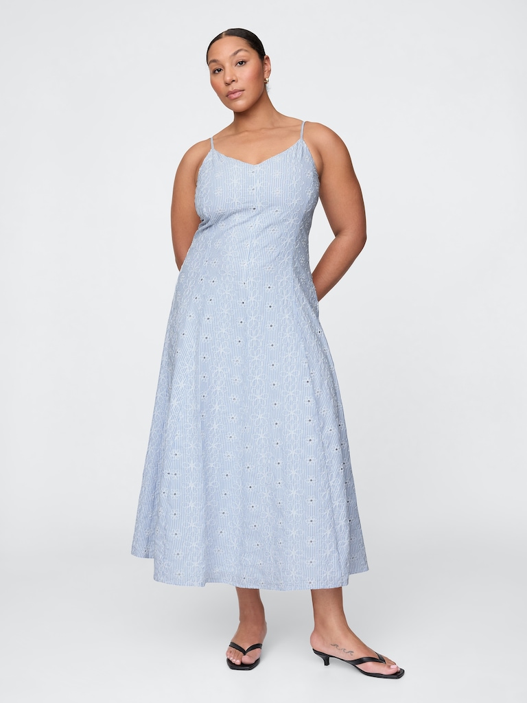 Eyelet V-Neck Midi Dress